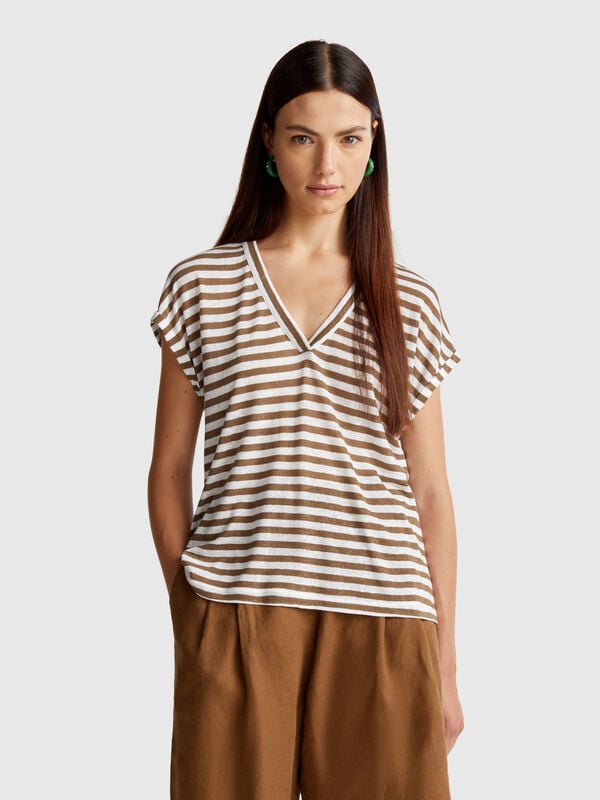 Gestreiftes T-Shirt aus Leinenmischung Damen