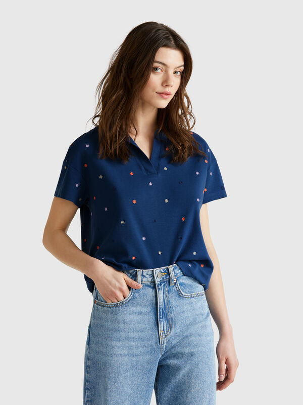 Poloshirt mit Blumenstickerei Damen
