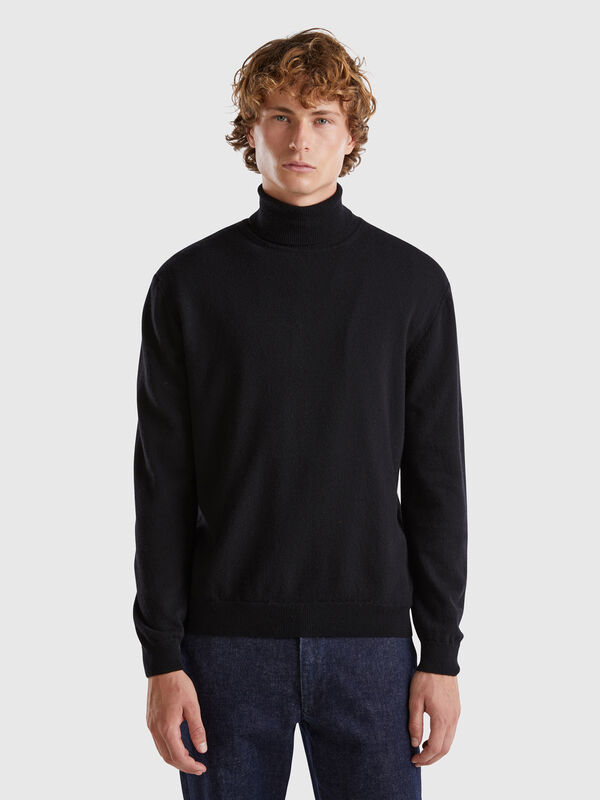Schwarzer Rollkragenpullover aus reiner Merinowolle Herren