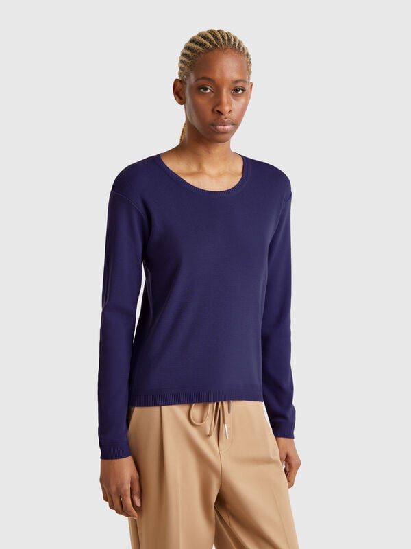 Pullover mit rundem Ausschnitt aus reiner Baumwolle. Damen
