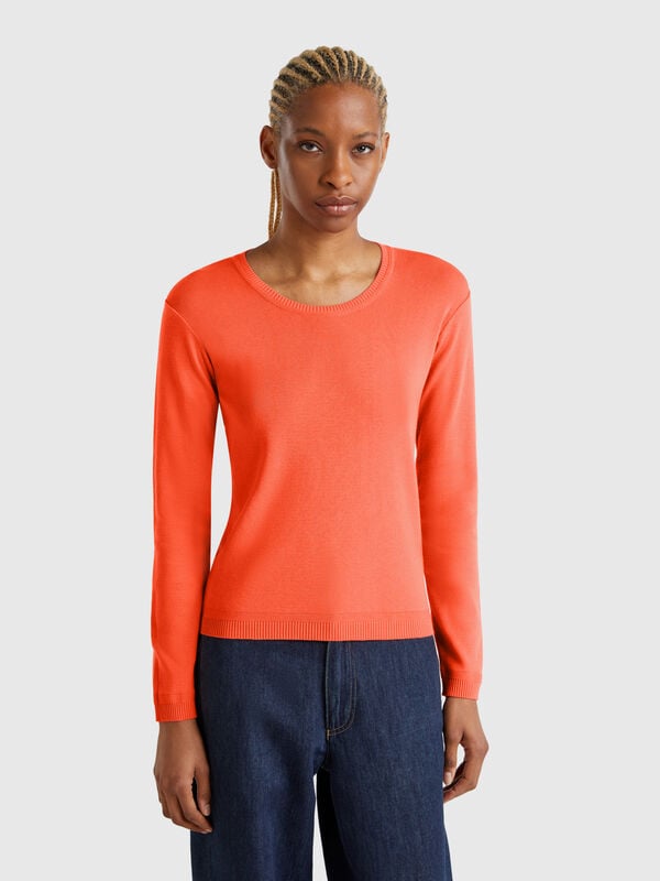 Pullover mit rundem Ausschnitt aus reiner Baumwolle. Damen