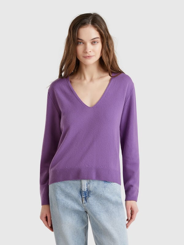 Pullover mit V-Ausschnitt aus reiner Merinowolle Damen