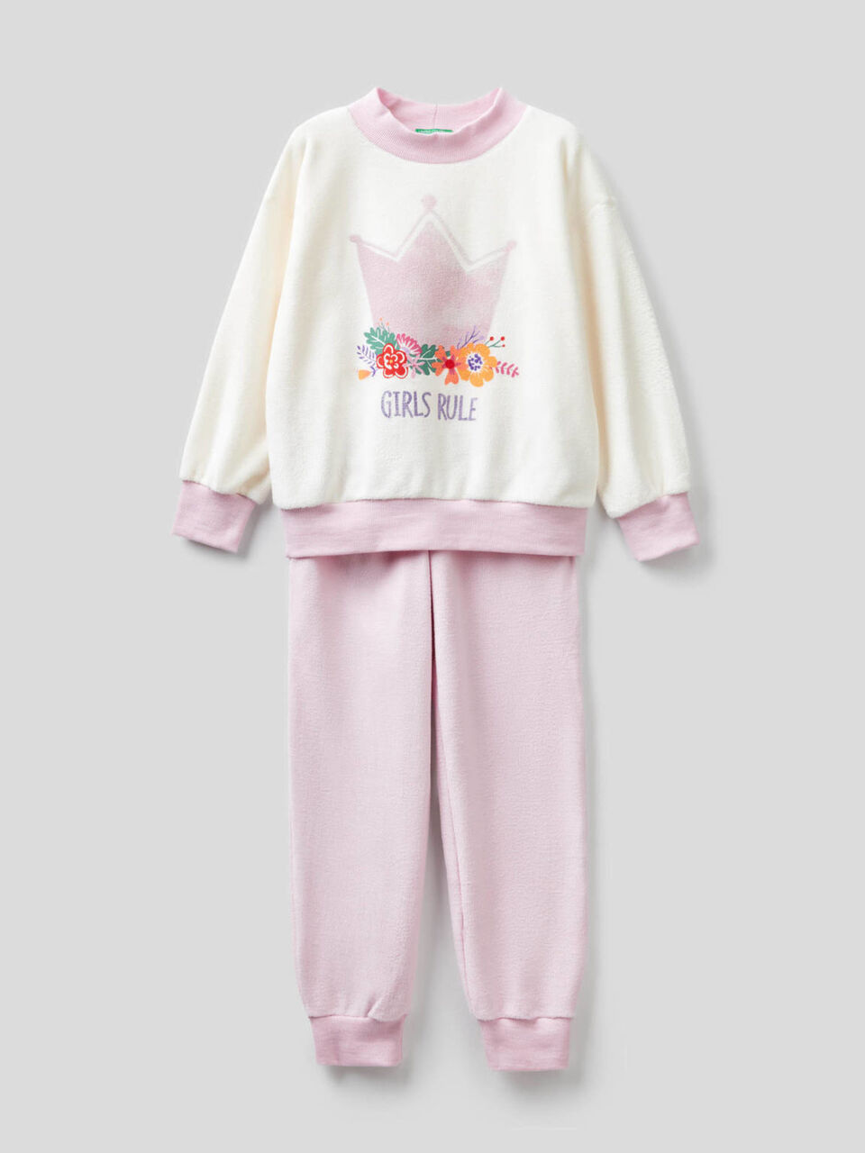 Pyjama aus Fleece mit glitzerndem Print image number 1