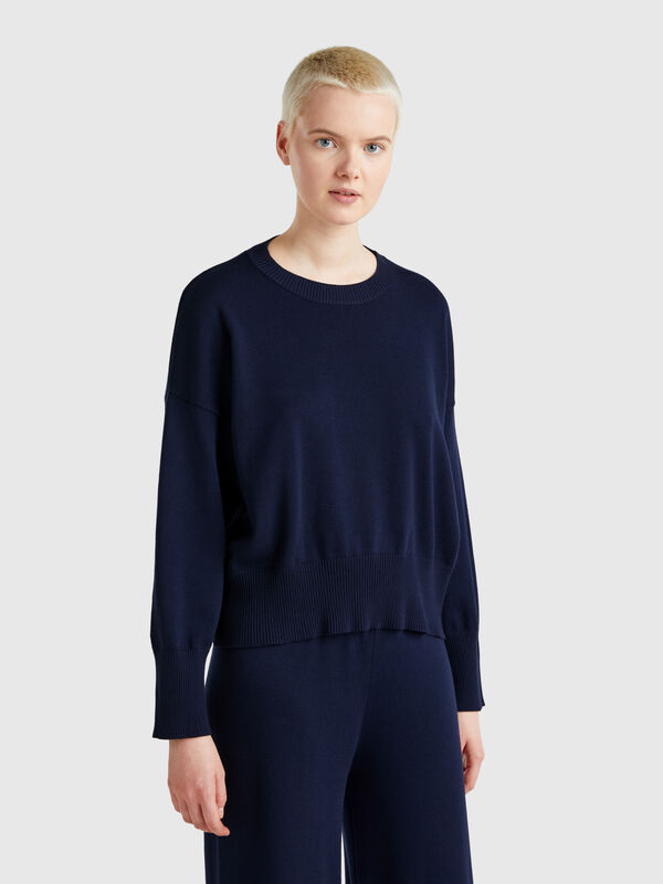 Rundhalspullover aus Trikot-Baumwolle Damen