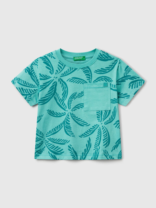 Grünes T-Shirt mit tropischem Aufdruck Jungen