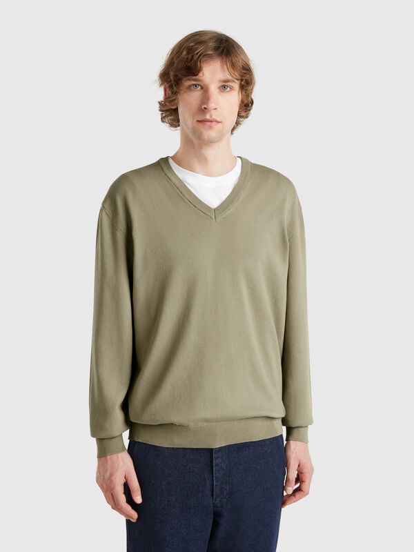 Pullover aus reiner Baumwolle mit V-Ausschnitt Herren