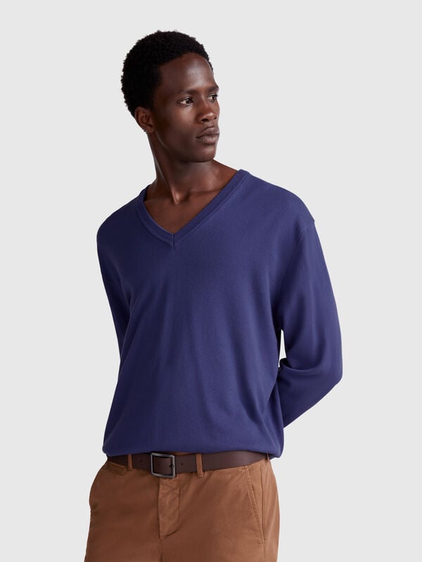 Pullover aus reiner Baumwolle mit V-Ausschnitt Herren