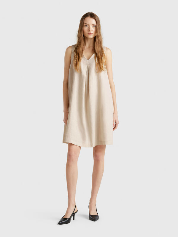Ärmelloses Kleid aus reinem Leinen Damen