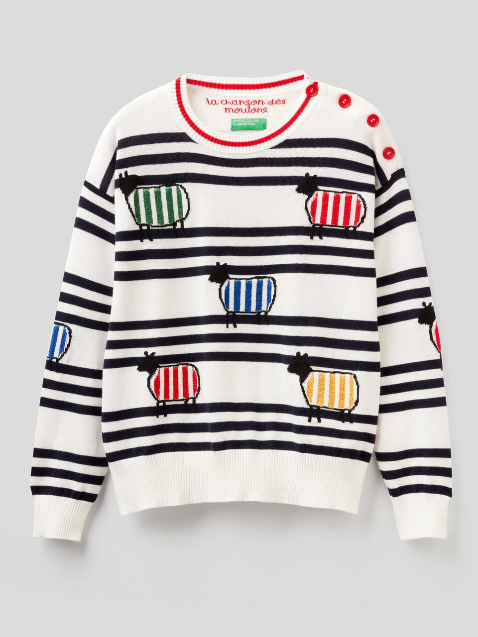Pullover aus 100% Baumwolle mit Streifen und Intarsienarbeiten image number 1