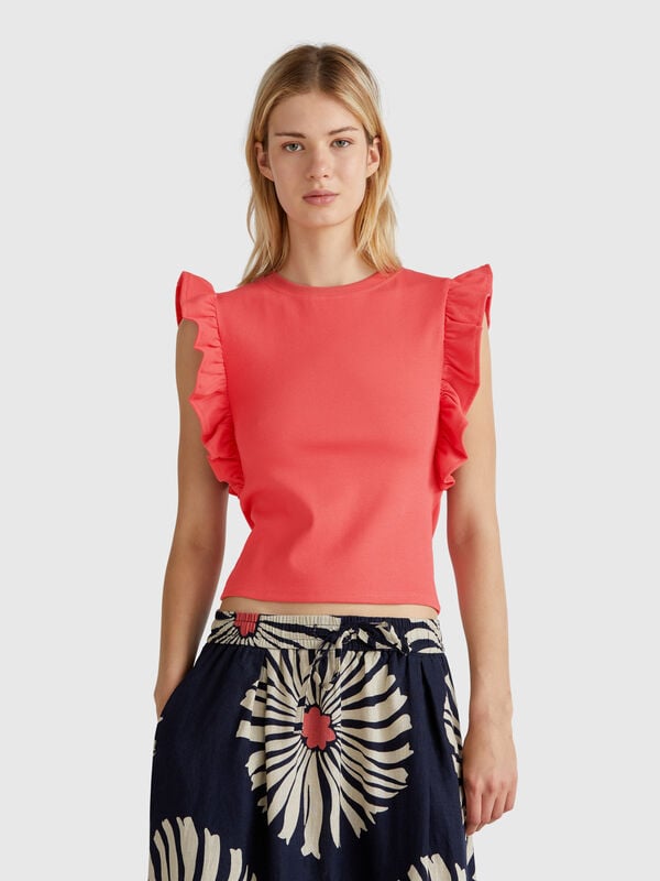 Schmal geschnittenes T-Shirt mit Rüschen Damen