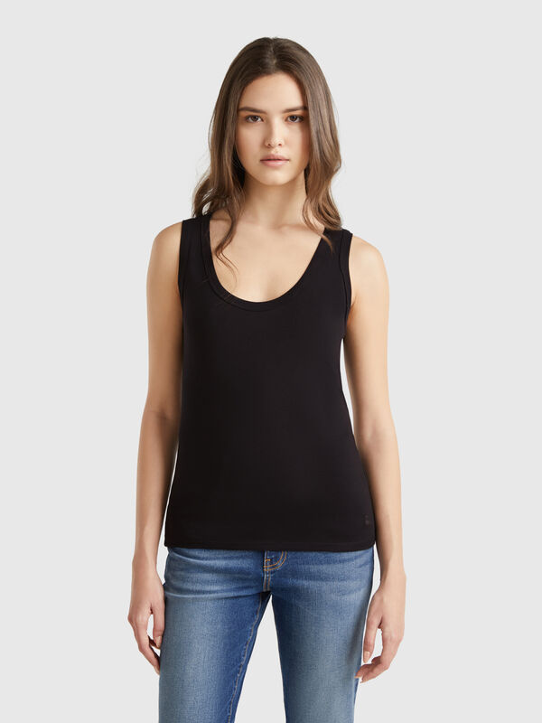 Schwarzes Tanktop aus reiner Baumwolle Damen