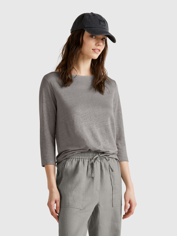 T-Shirt mit 3/4-Ärmeln aus reinem Leinen Damen
