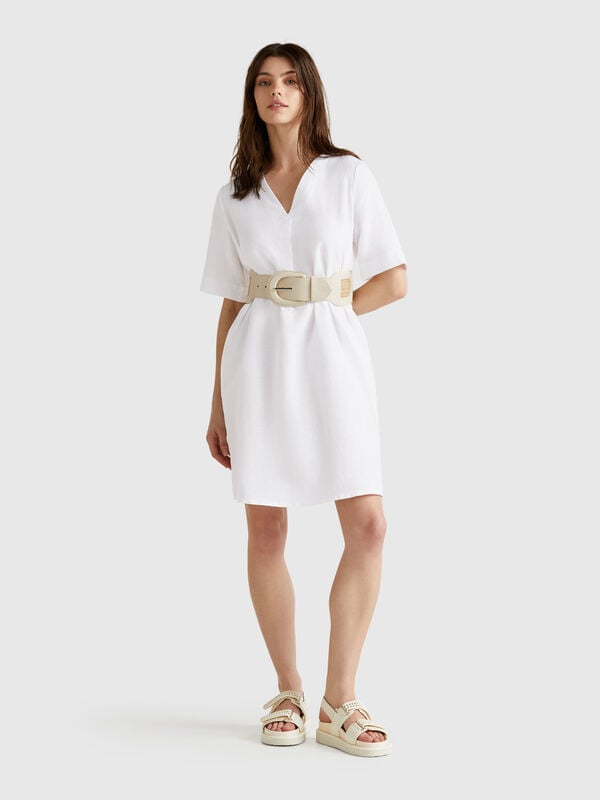 Kurzarmkleid aus reinem Leinen Damen