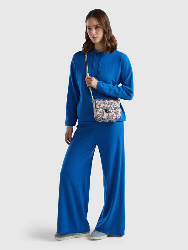 Weite Hose aus Mischwolle und Cashmere in Blau Damen