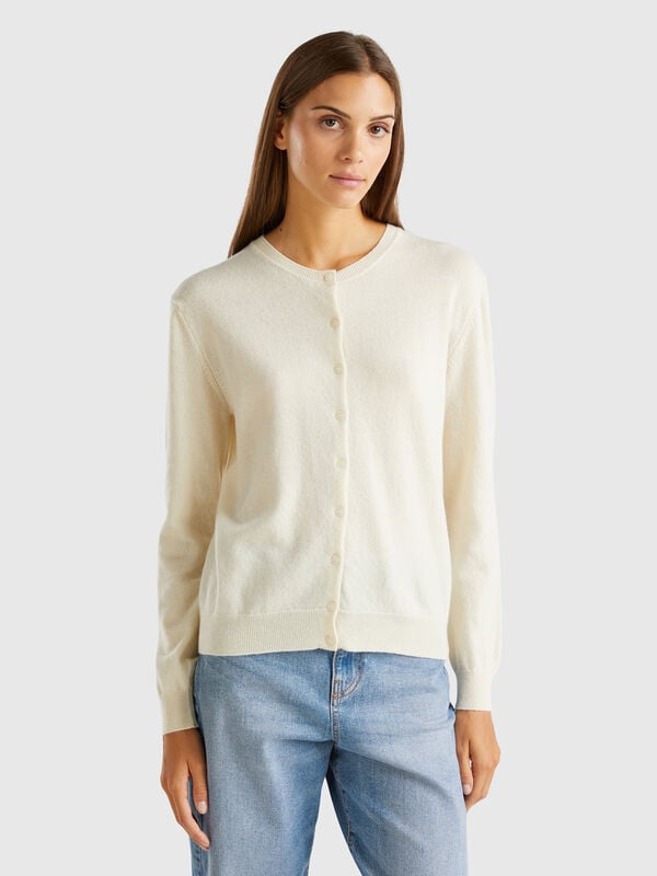 Rundhals-Cardigan in Cremeweiß aus reiner Merinowolle Damen