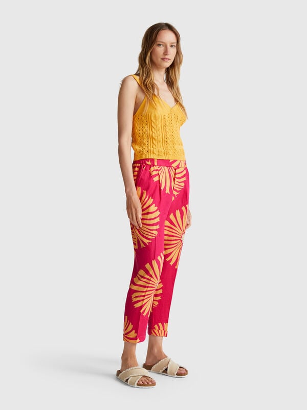 Bedruckte Leinenhose Damen