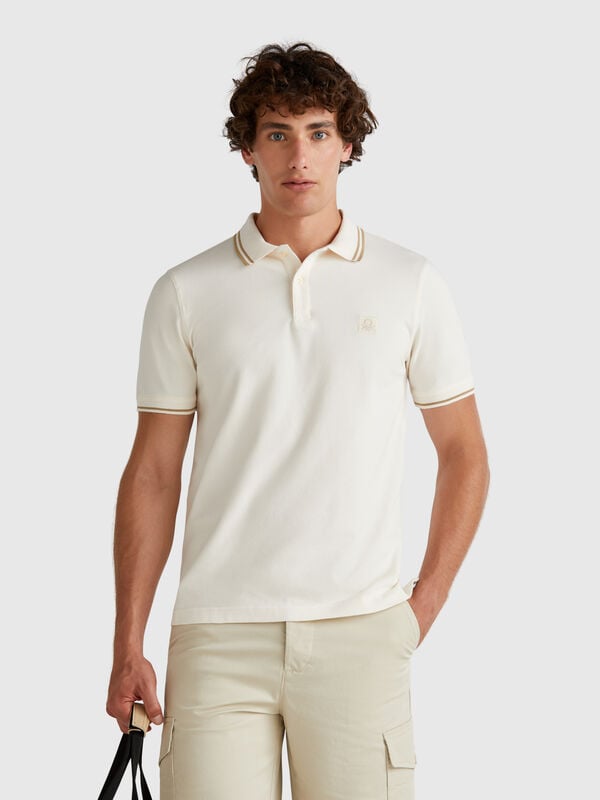 Cremefarbenes Slim-Fit-Poloshirt Herren