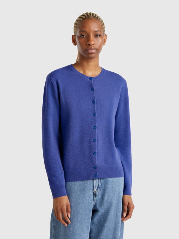 Rundhals-Cardigan in Bluette aus reiner Merinowolle Damen