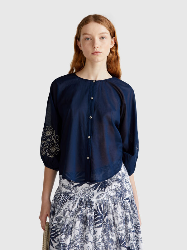 Bluse mit Blumenstickerei Damen