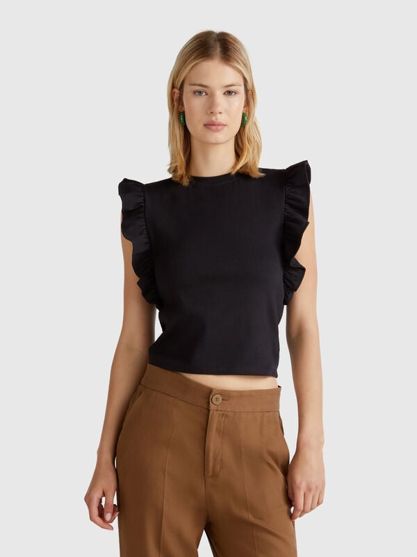 Schmal geschnittenes T-Shirt mit Rüschen Damen