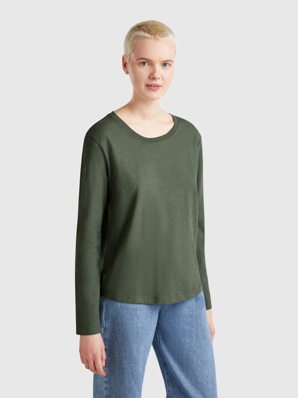 Langärmliges T-Shirt aus leichter Baumwolle Damen