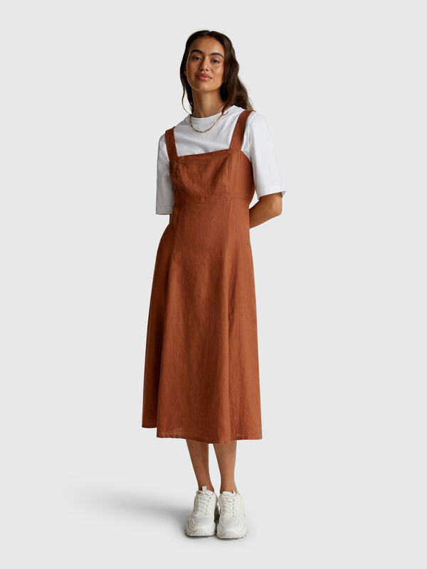 Kleid mit quadratischem Ausschnitt aus reinem Leinen Damen