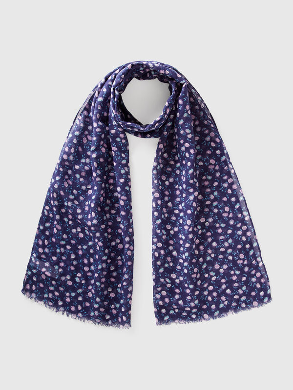 Blauer Schal mit Blumendruck Damen