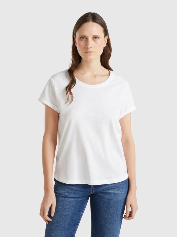 Kurzarm-T-Shirt aus leichter Baumwolle Damen