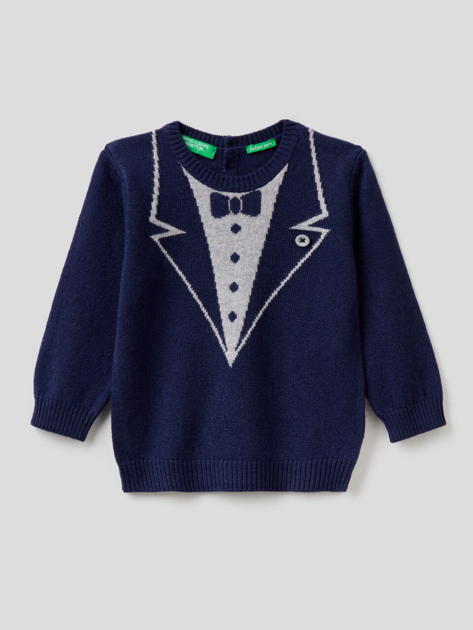 Pullover aus einer Wollmischung mit Fliege als Intarsienarbeit image number 1