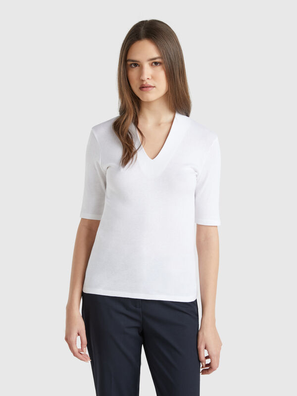 Schmal geschnittenes T-Shirt aus langfaseriger Baumwolle Damen