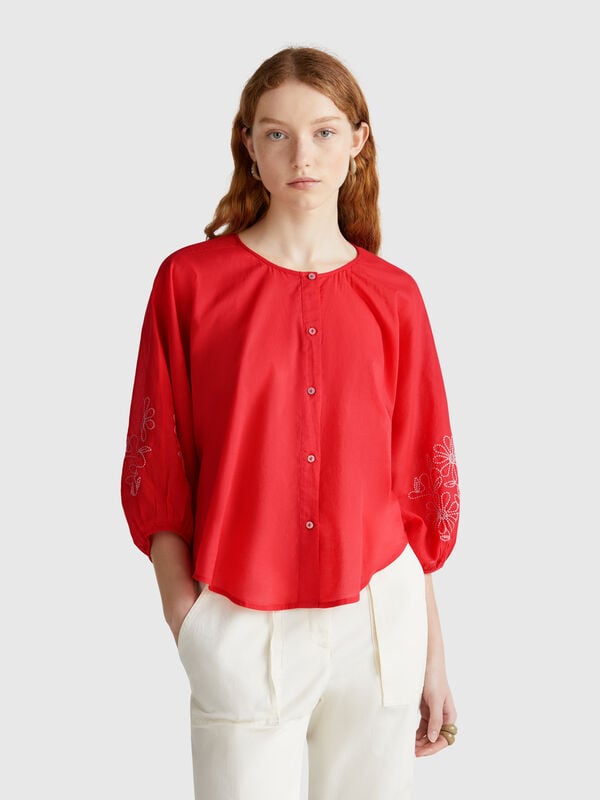 Bluse mit Blumenstickerei Damen