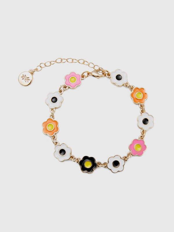 Goldfarbenes Armband mit mehrfarbigen Blumen Damen