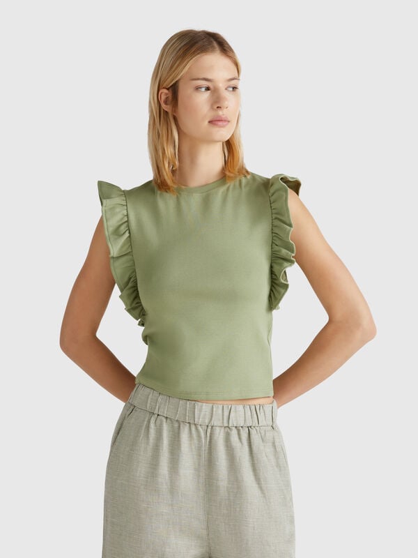 Schmal geschnittenes T-Shirt mit Rüschen Damen