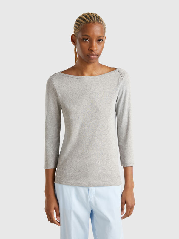 T-Shirt mit Boot-Ausschnitt aus 100% Baumwolle Damen