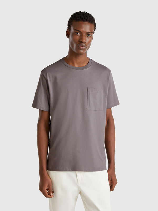 Mausgraues T-Shirt aus Bio-Baumwolle mit Täschchen Herren