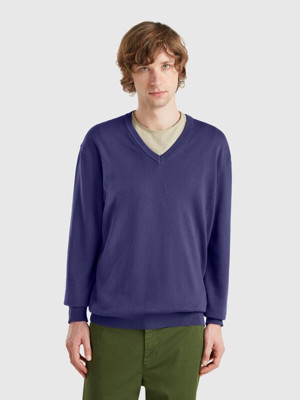 Pullover aus reiner Baumwolle mit V-Ausschnitt Herren