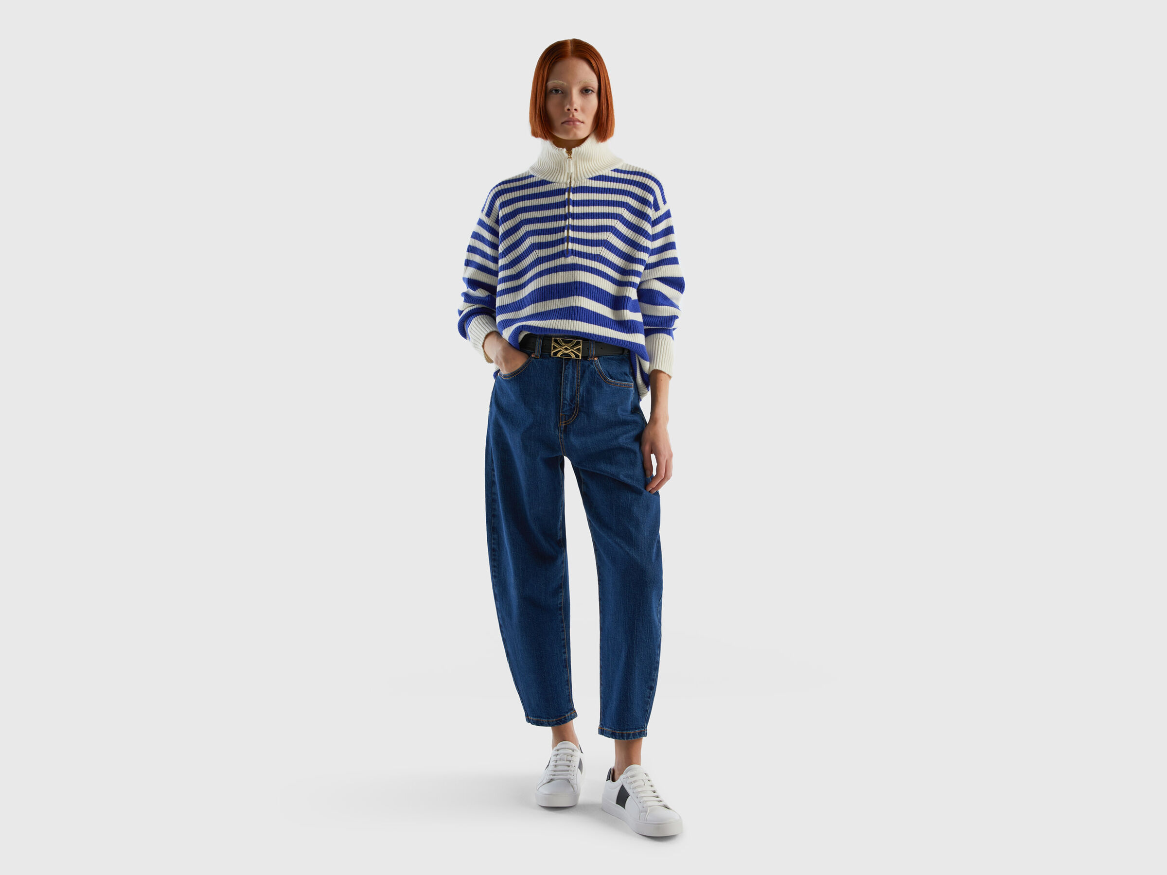 Gestreifter Pulli mit hohem Kragen image number 3