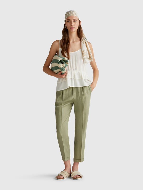 Hose mit normaler Passform aus reinem Leinen Damen
