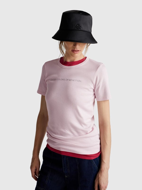 T-Shirt aus 100 % Baumwolle mit Glitzer-Logo-Print Damen