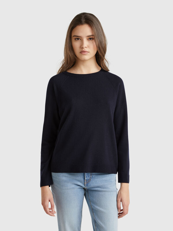 Rundhalspullover in Nachtblau aus gemischter Wolle und Cashmere Damen