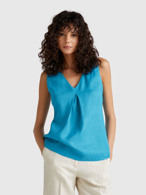 Ärmellose Bluse aus reinem Leinen Damen