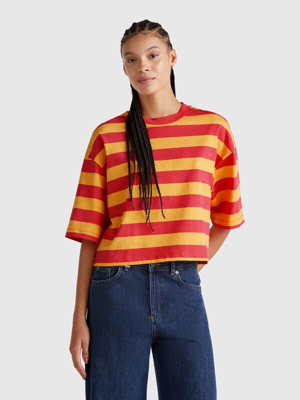 Gestreiftes T-Shirt in Orange und Fuchsia Damen