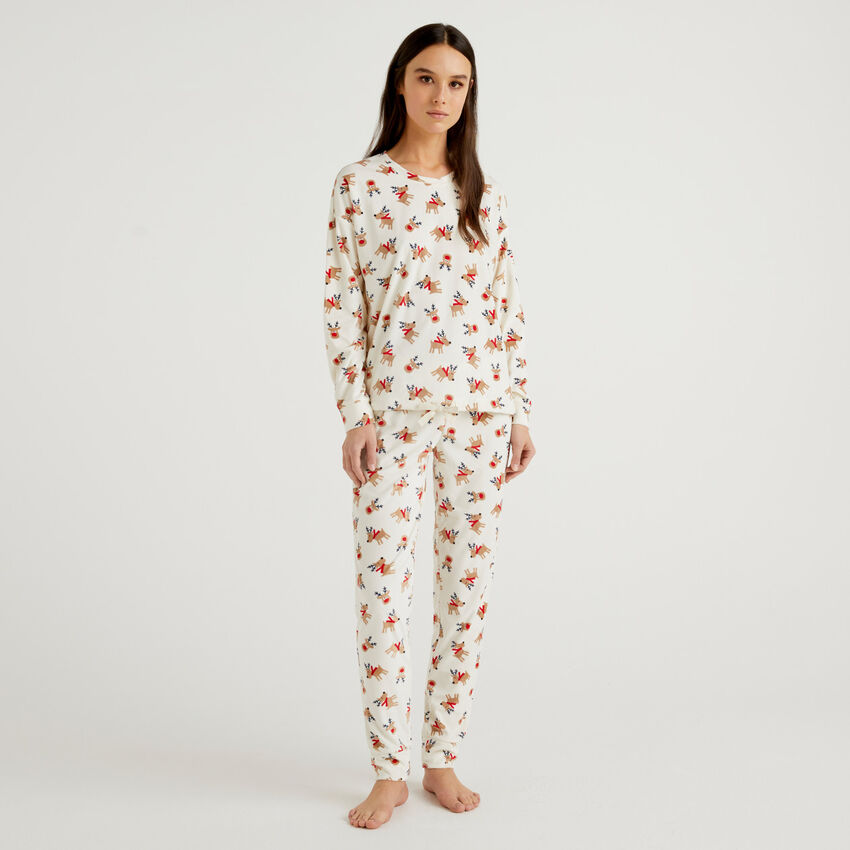 Pyjama aus Chenille mit Print