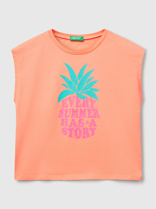 T-Shirt mit fluoreszierendem Aufdruck Mädchen