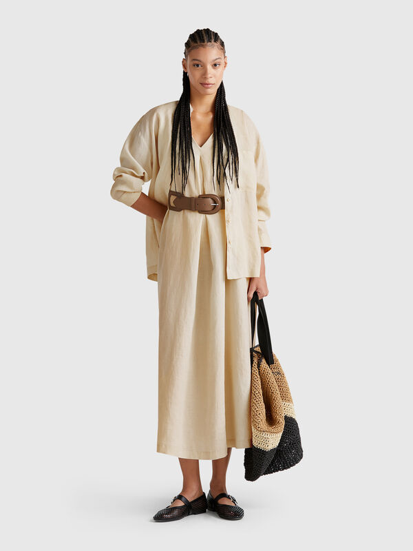 Ärmelloses Kleid aus reinem Leinen Damen