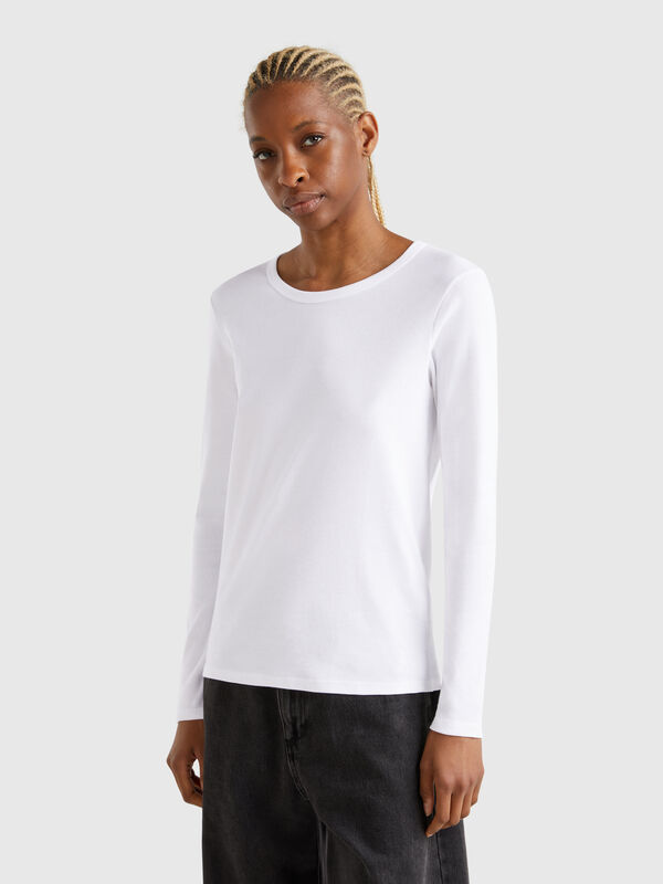 Langärmeliges T-Shirt aus reiner Baumwolle Damen