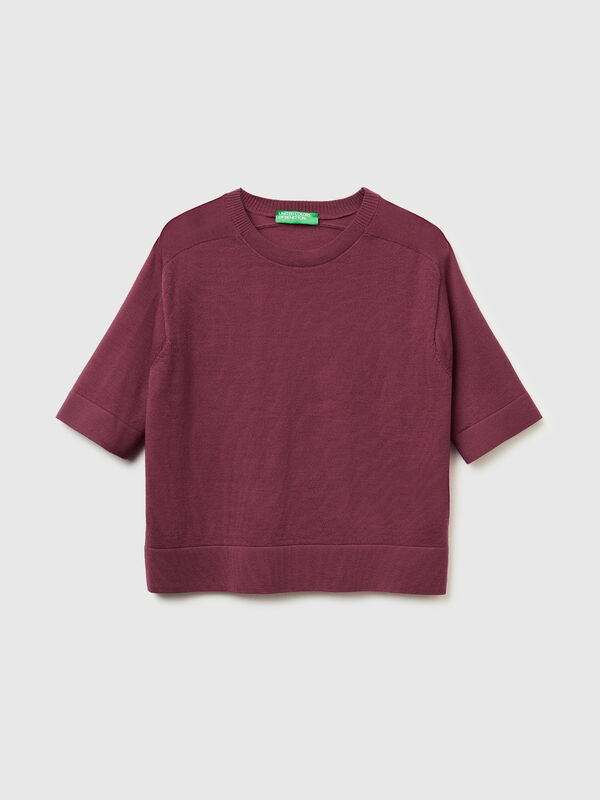 Kurzarmpullover aus reiner Merinowolle Damen