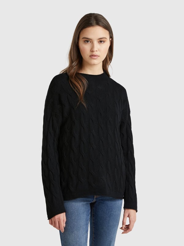 Pullover mit Zopfmuster aus gemischtem Cashmere Damen