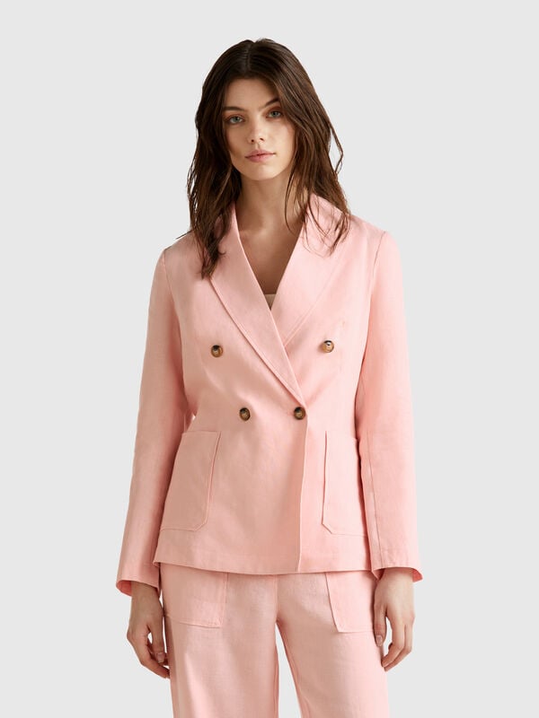 Zweireihige Jacke aus reinem Leinen Damen