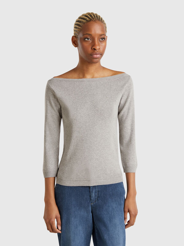Pulli aus 100% Baumwolle mit Boot-Ausschnitt Damen
